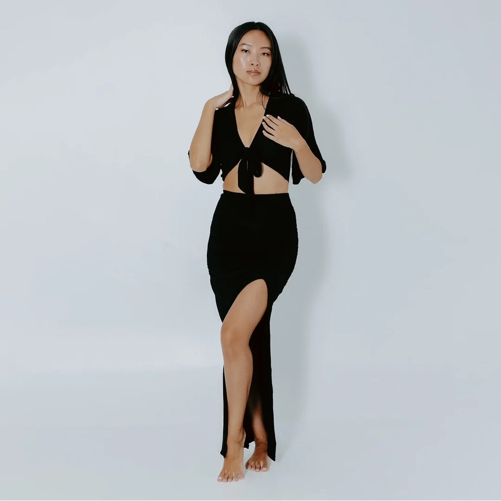 Klassy Network Black Ruched Maxi Skirt
